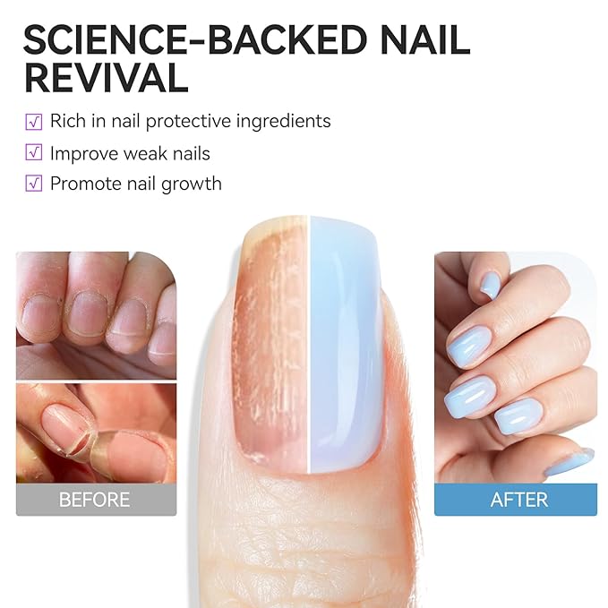 Nail Polish Strengthener and Growth: Blue Gelike EC 6 in 1 Natural Hardener - Long Lasting Nail Polish Hardener Extra Strong and Growth for Daily Work Home Salon