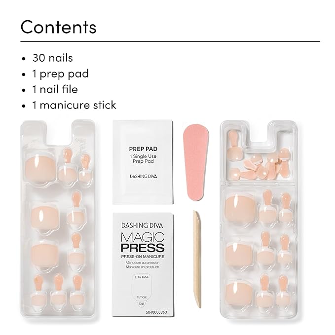 Dashing Diva Magic Press Pedicure Set - Fit For A Queen - Press On Nails - Long Lasting Gel - Lasts Up to 10 Days - Summer Gel Set - 4-Piece Pedicure Kit with 24 Nails