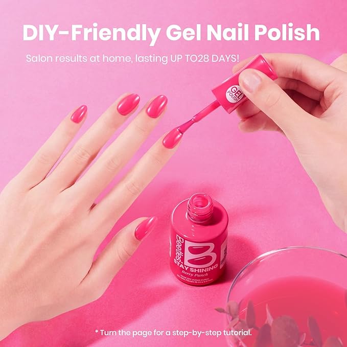 Beetles Hot Pink Gel Polish - Wild Tulips 15ML/0.51FlOz, Neon Pink Gel Polish, Same Color Same Bottle STAY SHINING Series, Soak Off UV LED Lamp Nails Art Manicure Salon DIY Home Spring & Summer Nails