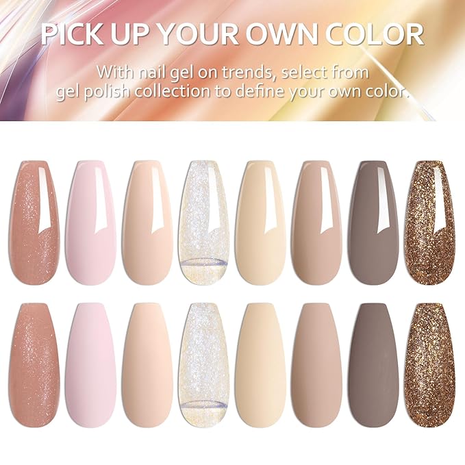 MTSSII Gel Nail Polish Set - 8 Colors Nude Gel Polish All Seasons Skin Tones Pink Neutral Brown Gel Polish Kit Soak Off LED Gel Nail Kit Manicure DIY Home