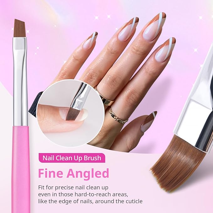 AIRSEE Nail Art Clean Up Brushes, 3 PCS Flat/Oval/Fine Angled Gel Nail Brush for Cleaning Polish Mistake on the Cuticles, Painting Brushes, Art Design DIY Tools, Pink