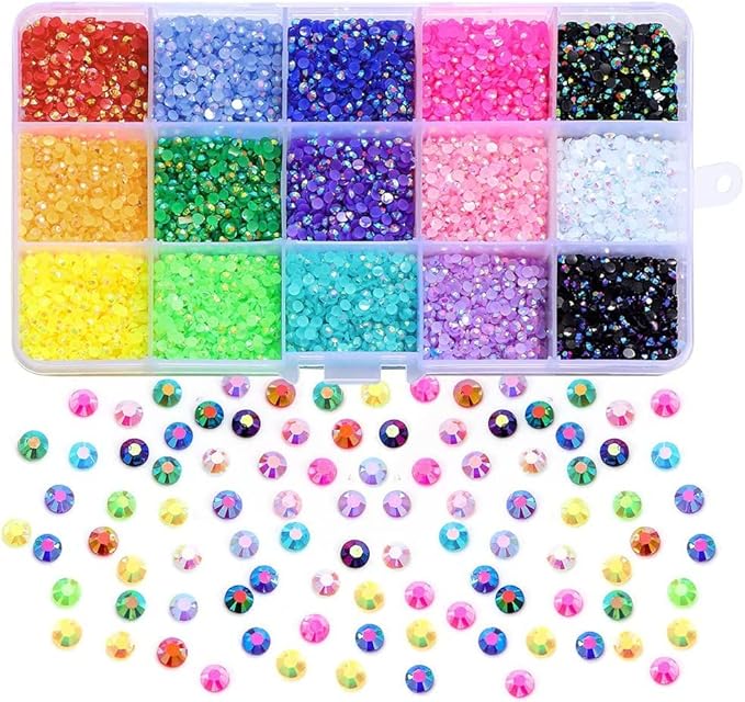 18000pcs (3.4.5mm) 5D Nail Rhinestone DIY Flat Bottom Kit Phone Case Accessories Jelly Flatback AB Jelly Kit AB Rhinestones for Nail Design Charms Gem(5MM5500PC)