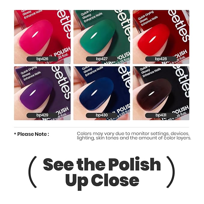 Beetles Nail Polish Set, 6 Colors Quick Dry Jelly Nail Polish Kit, Winter & Fall Sheer Jelly Syrup Nails Enchanted Night Gifts for Women Salon DIY Manicure Kit