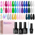 Beetles Gel Nail Polish with Blooming Gel -19 Colors Pink Green Blue Purple Neon Gel Nail Polish 3Pcs Base&Glossy Matte Top Coat,Clear Blooming Polish for Spreading Effect Soak off UV Nail Art Design
