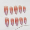 Sun&Beam Nails Handmade Press-on Medium Long Almond Pink Purple Magnet Minimalist Sweet Design Fashion False Nail Tips 10 Pcs Set (#262 L)