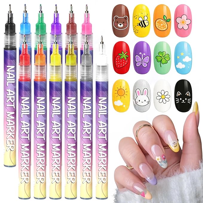 12 Colors 3D Nail Art Pens Set, 0.5mm Fine Tip, Waterproof and Quick-Drying Nail Polish Markers, Nail Painting Kit for DIY Nail Art Design