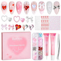 Beetles Rhinestones Glue Kit - 3D Gel Nail Art & Sculpting Gel Glue and with Heart Charm Diamond Jewelry, Spring Nail Decorations for DIY Gel Nail Polish