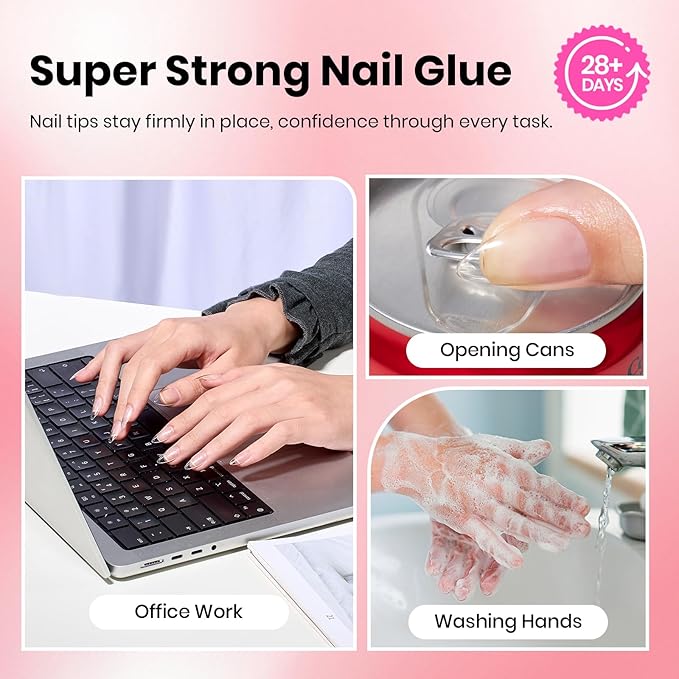 Beetles Press On Nail Glue Quick-Drying 10ml Super Strong Nail Glue, Brush on Glue for Acrylic & Fake Nails, No Uv Light Needed, Long Lasting Spring Nails, DIY Home Manicure