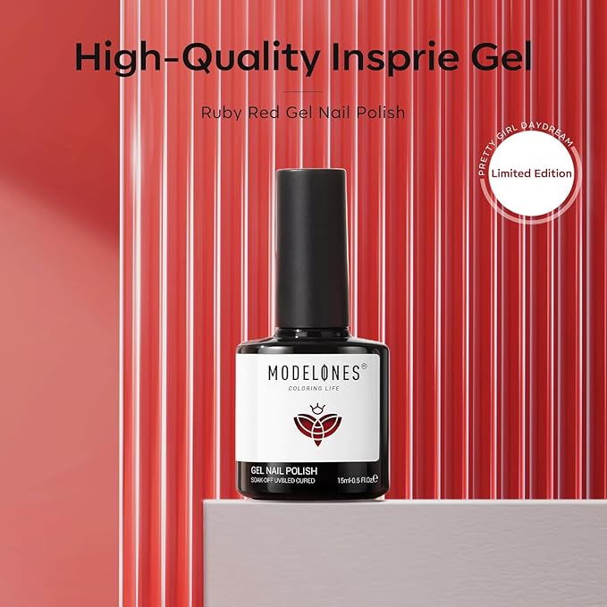 modelones Red Gel Nail Polish Ruby Red Nails Dark Red Gel Nail Polish Soak Off LED Nail Art DIY Salon Manicure 15 ML