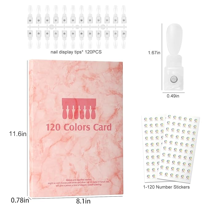 Magnetic Nail Swatch Book,120 Nail Color Display Book with 120 Magnetic Tips,Professional Nail Salon Color Display Book for Easy Preview & Storage