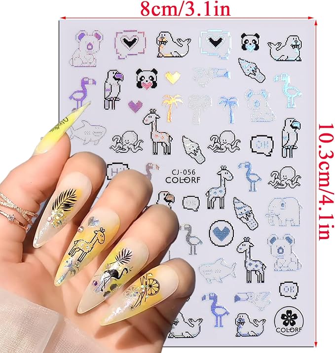 Silver Summer Nail Art Adhesive Sticker, Holographic Seaside Beach Nail Stickers Design, Mermaid Coconut Tree Flowers Leaf Animal Nail Art Decals for Women Manicure Charms Decor, Summer Transfer Decal