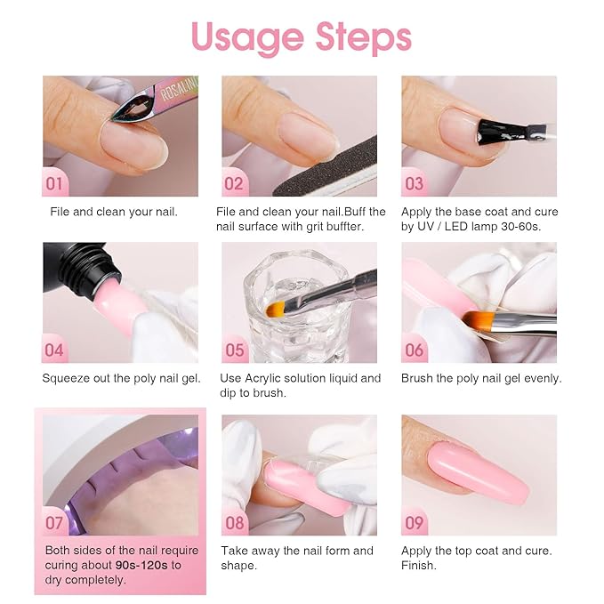 ROSALIND Pearl Pink Poly Extension Gel, 2.7 oz Pink Poly Nail Gel for Nail Art Decoration, builder Pinks Gel Nail Thickening Extension Easy to DIY Use at Home Need UV Lamp