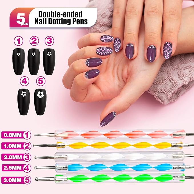 Teenitor Nail Pen Designer,Stamp Nail Art Tool with 15pcs Nail Painting Brushes, Nail Dotting Tool, Nail Foil, Manicure Tape, Color Rhinestones for Nails-Black