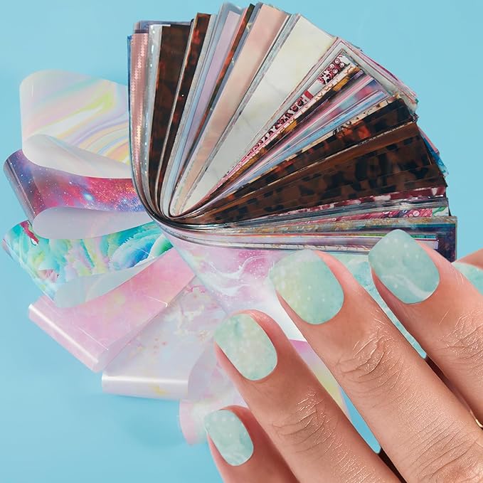 JERCLITY 300 Sheets Nail Foil Transfer Nail Art Stickers Set Nail Foil Transfer Sheets Marbling Starry Sky Leopard Print Aurora Iridescence Gradient Patterns for Women