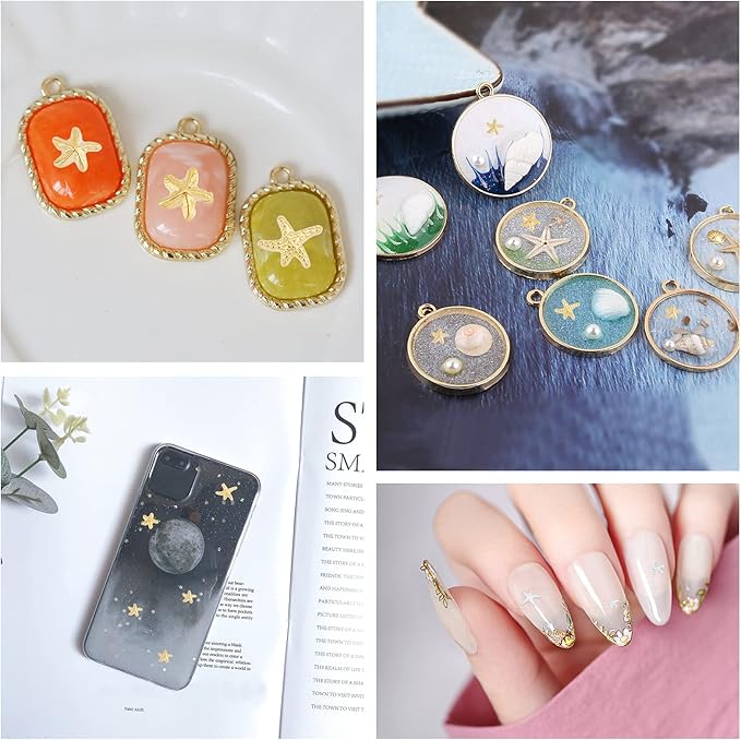 OLYCRAFT 180pcs Starfish Nail Charms Metal Cabochons Starfish Nail Art Decorations Brass Charms Gold Silver Nail Art Accessories Starfish Charms for Jewelry Making Nail Arts Decoration