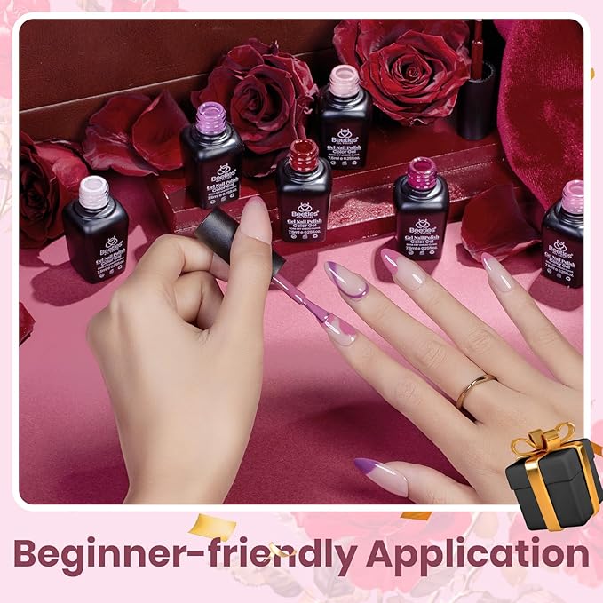 Beetles Purple Gel Polish Set - 6 Color Spring Purple Burgundy Maroon Mauve Plum Gel Polish Kit, Soak Off UV LED Nail Gel for Autumn Manicure Nail Art Gifts for Women