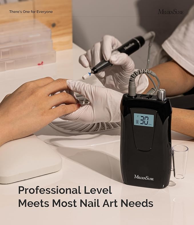 MelodySusie Entry-Level Clip-On Rechargeable Nail Drill, SC320D 30000RPM Essential E-File with LCD Display for Manicure Shaping & Gel Removal, Perfect for Training, Nail Art Practice & Home Use