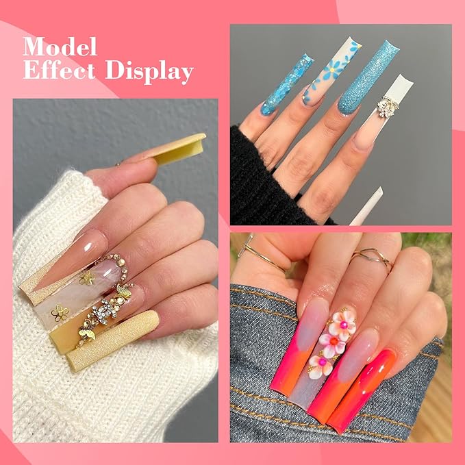 Clear Square 240PCS XXL Extra Long C Curve False Nail Tips for Acrylic Nails Professional, Half Cover Straight Nail Tips, Artificial Nails Extension Fake Nail Tips 12 Sizes