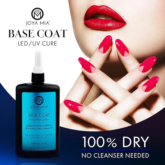 JOYA MIA - Base Coat Gel Polish, Gel Base Coat for Acrylic & Gel Nails, Super Adhesive Base Coat Gel Nail Polish, Soak Off Gel Polish for Professional & DIY Manicure, 8 oz Refill