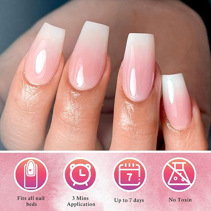AddFavor 240pc Ombre Coffin Press on Nails Medium Fake Nails - Glue on Nails Coffin Acrylic Nails Press ons Nail Tips Medium Stick on Nails with Nail Glue and Adhesive Tabs for Women