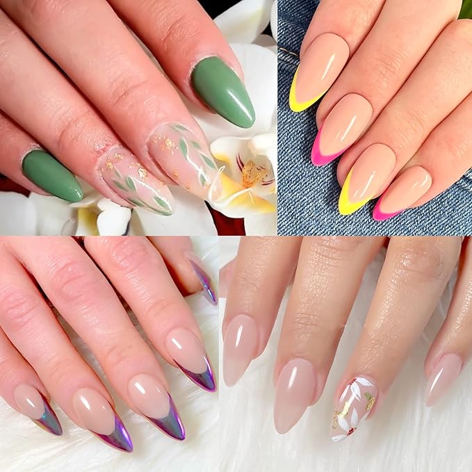 UNA GELLA Almond Fake Gel Nail Tips, 216pcs Medium Almond Pre Shaped Nails Tips for Long-Lasting Acrylic Nails, Perfect for DIY At Home French Style Nail Salon 12 Sizes