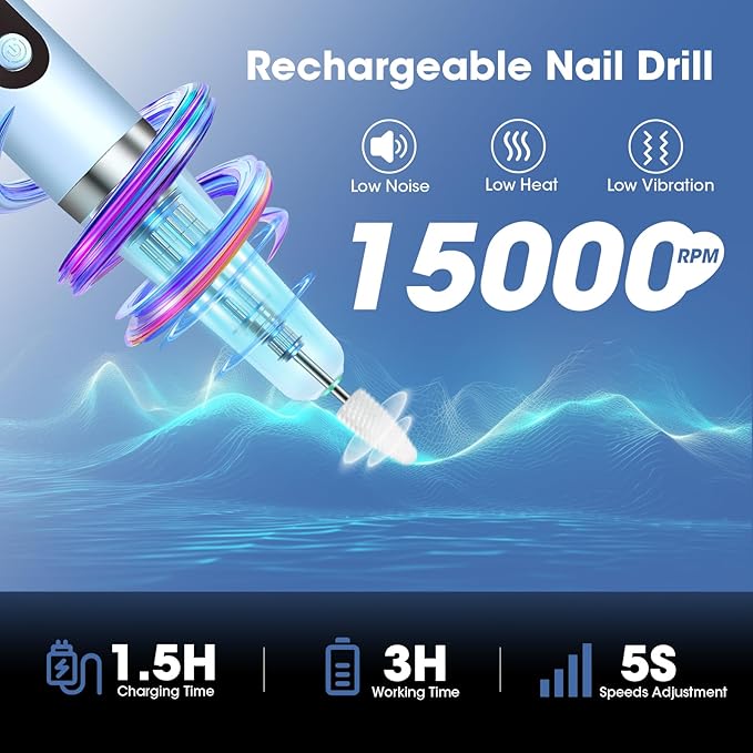 Nail Drill Cordless with Nail Lamp 2-in-1 Electric Nails Drill Kit, Electric E Filer for Nails Nail Drill Wireless Nail File Drill Rechargeable with Small Light for Acrylic Gel Nails