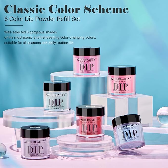 AZUREBEAUTY Color Changing Dip Powder Nail Set, Blue Green Pink Red Grey Trend Ombre Cold Warm Temperature Mood French Nail Art Manicure DIY Salon Gifts, No Need Nail Lamp Cured 6 PCS
