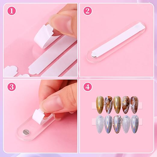 BQAN 12 Sheets Double Sided Nail Tape for Press On Nails Storage, Clear Adhesive Mounting Tapes for Nails Design Display/Fake Nail Storage/Manicure Packaging Organize