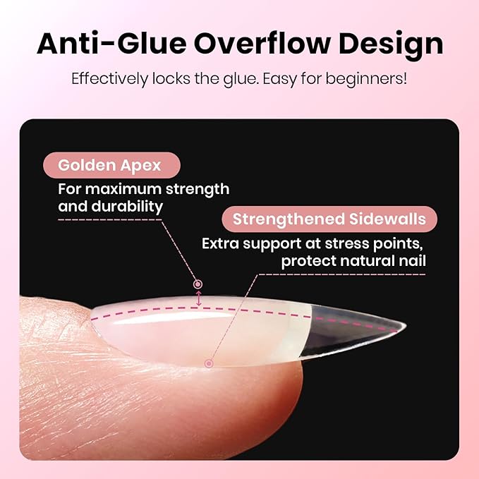 Beetles Gel Nail Tips Curve-EX - Almond Medium, 160pcs 16 Sizes, Etch-X Half Matte Full Cover Soft Acrylic False Press on Nail Tips Easy DIY Nail Extension Art Salon for Curved & Natural Nail Beds