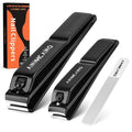 Nail Clippers with Glass Nail File, Ultra Sharp Nail Clipper Set, Professional Fingernail & Toenail Clippers Nail Cutter for Men and Women (Black)
