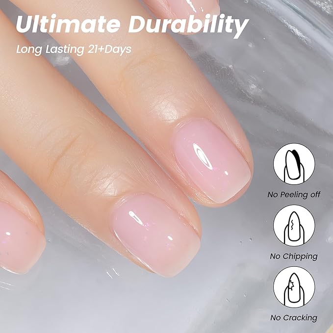 YTD Likomey Gel Nail Polish,Nude 15ml Light Pastel Pink Glitter Translucent Neutral Jelly Sheer Shimmer Salon Home DIY Nails Art Manicure UV Varnish,LS322