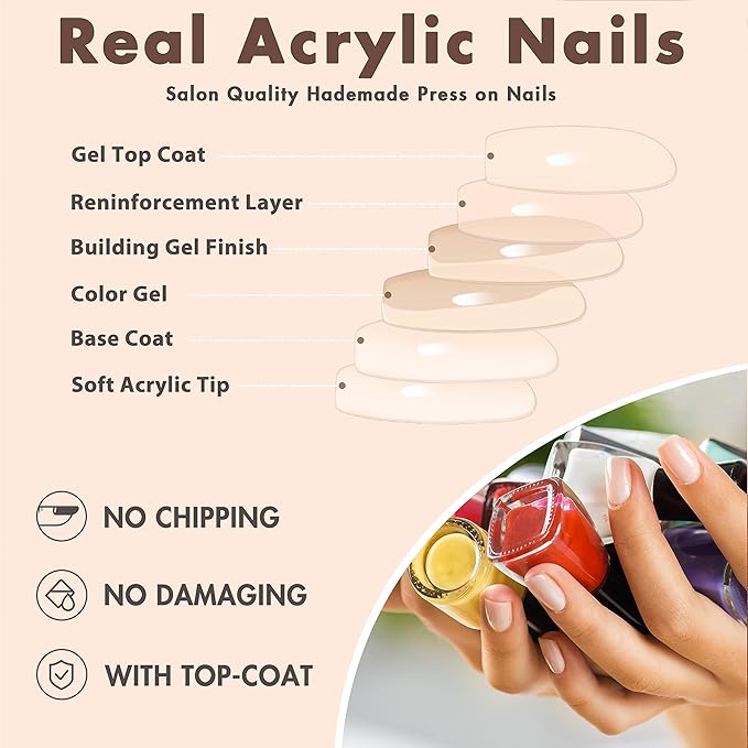 Hot Pink Press On Almond Shaped 48pcs Neutral Thick Fake Nails - Medium Neon Almond Reusable Acrylic Glue On Medium Length Stiletto False Gel Artificial Nails