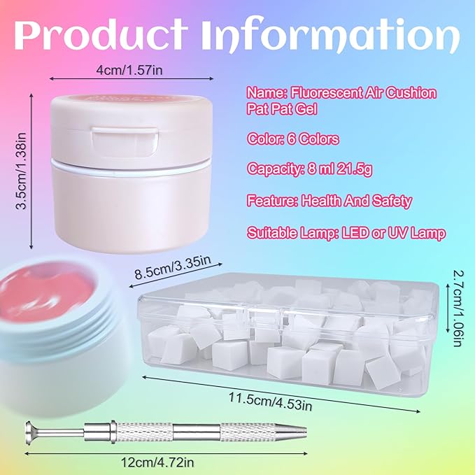 Neon Patting Gel Polish, 6 Color Bright Fluorescent Cushion Gradient Solid Aura Pat Painting Gel Set with Ombre Nail Sponge for DIY Beginner Design Salon Home Soak Off UV, D