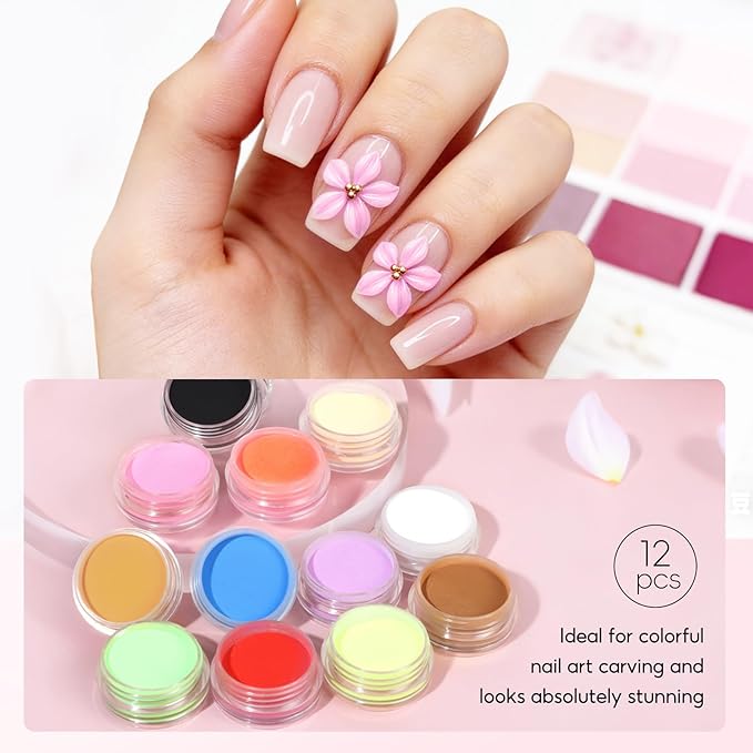 Acrylic Nail kit Starter Set 3Pcs Acrylic Powder with U V Light 12Pcs Glitter Powders 100Pcs Fake Tips Nail Art Home Gifts for Women