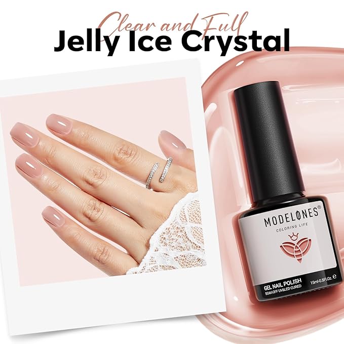 modelones Nude Gel Polish Jelly Natural Pink Gel Nail Polish French Tip Base Color Translucent Soak Off U V Soap Nails for Nail Art Manicure at Home Valentin 15ML
