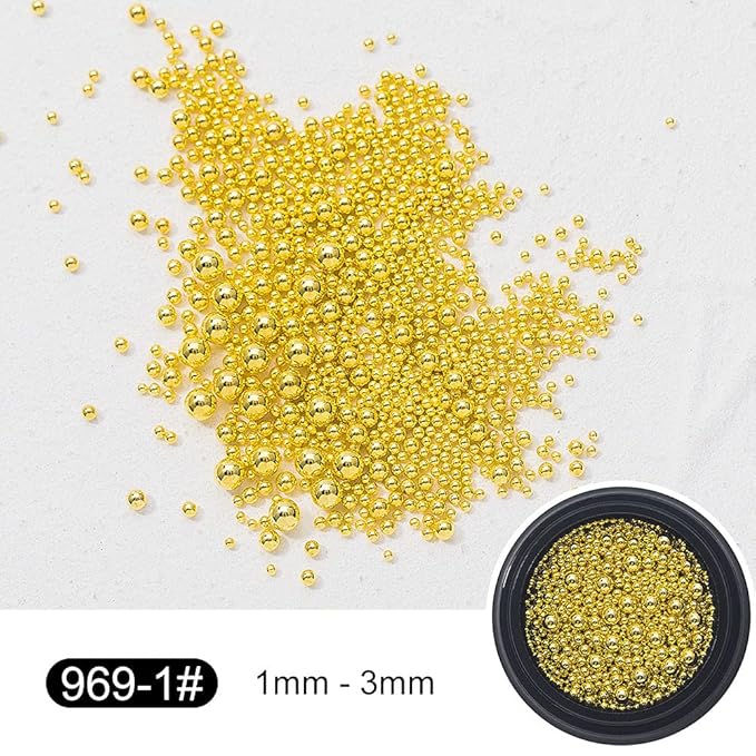 HNUIX Nail Beads - Mixed Size, 6 Colors, Round, Metal Steel Beads Nail Charms, Caviar Beads Nail Accessories for Acrylic Nails, Manicure DIY Crafts Decorations