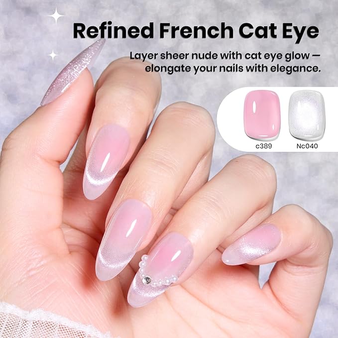 Beetles Lunar Silk Silver Cat Eye Gel Nail Polish - 15ML Silver Cat Eye Glitter Gel Polish Magnetic Shimmer Effect Soak Off UV French Nail Art Design Salon DIY Manicure Gifts for Wome