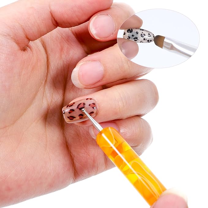 4pcs French Gel Nail Art Brush Acrylic Two Way Nail Art Brush with Dotting Professional Manicure Tool for Manicure Cuticle Clean up Detailed Designs Nails Dotting Pen (10#, 12#, 14#, 16#)