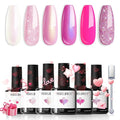 modelones Pink Glitter Gel Nail Polish Set, 6 Colors Valentine's Day Hot Pink Tones Sparkle Pink Shades Shimmer Cat Eye for Women Girl Nail Lovers Gift Salon DIY Nail Art Gel Nail Kit