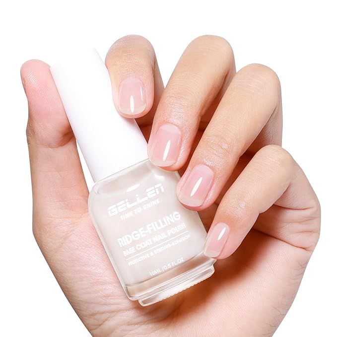 GELLEN Clear Nail Polish Ridge Filling Base Coat, Sheer Milky White Tint Ridge Filler For Nails, Smooth Strengthen Repair Damaged Dry Nails | Shea Butter, Vitamin E, Protein | Toxin HEMA TPO Free