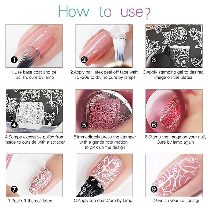 SEISSO 7 Colors Nail Stamping Polish Gel Nail Stamper Kit with 5 Pcs Nail Stamping Plates for Nails Art Stamp Beginners Kitiy