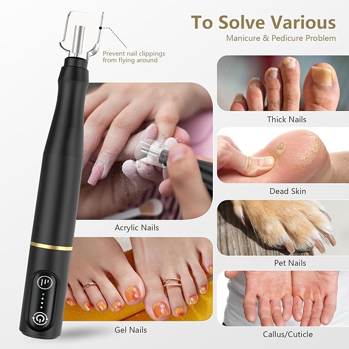 Cordless Nail Drill Electric Rechargeable File Kit, Professional Efile Acrylic Gel Nail Polish Remover Pedicure Manicure Machine Portable Set with 11 Bits 56 Sanding Bands (Black)