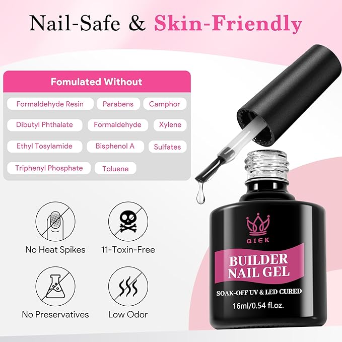 Builder Nail Gel, 7-in-One Builder for Nails Crystal Clear Strengthener Glue Apex Enhancement Extension Hard Building Gel LED Lamp Cured Rubber Base Coat for DIY Beginners& Salon Manicure 0.54 OZ