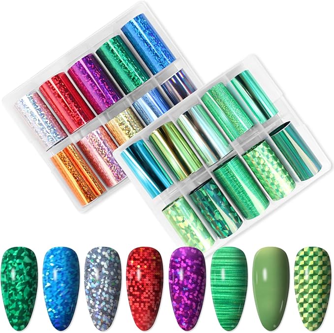 20 Rolls Green Neon Nail Art Foil Transfer Sticker Kit Green Foil Transfers Decals Neon Nail Transfer Stickers Sheets Nail Art Sticker