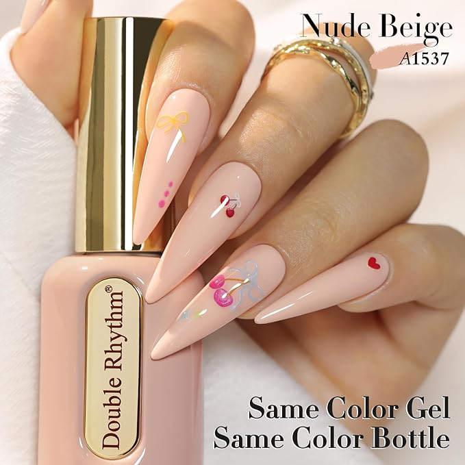 Double Rhythm 0.50 OZ Gel Polish Hema Free Same Color Same Bottle Golden Round Translucent Neutral Natural Milky 15 ML Jelly UV Polish Art DIY at Home (Nude Beige-C1537)