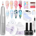MIZHSE Solid Builder Nail Gel Kit with Nail Drill, Clear White 3D Sculpting Gel for NailS Art with U V Lamp Brush for Nails Extension Home Salon DIY Manicure