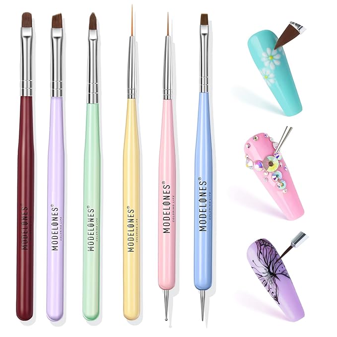 Modelones Nail Art Brushes Set, Nail Brush kit Gel Polish, Extension Gel, Liner, Clean up, Carving, Apex Building, Dotting Pens Professional Tools for Drawing Painting 3D Design Salon & DIY Use