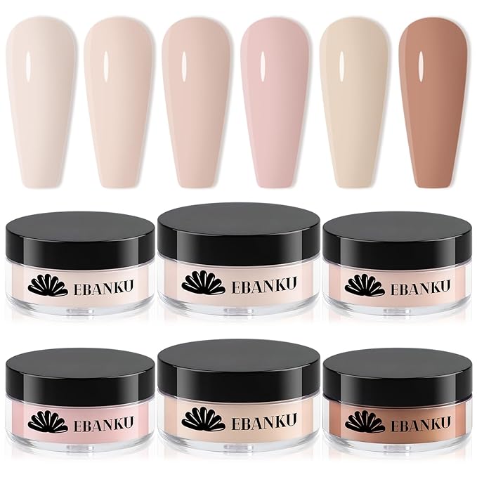 EBANKU Nude Acrylic Powder Set, 6 Colors * 10g/0.35oz Acrylic Nail Powder Warm Colors Series Acrylic Powder for Nail Acrylic French Extension 3D Nail Carving, Long-Lasting, No Nail Lamp Needed