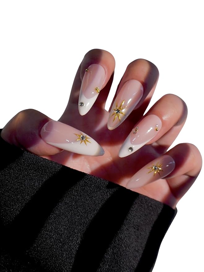 HAND-PAINTED White Press Ons Neon Small Press on Nails Long French Press on Nails Coffin Medium Short Nail art Fake Nail Art Kit with 7g Glue on Nails Handmade Almond Square Nails (TJ-2, Medium)