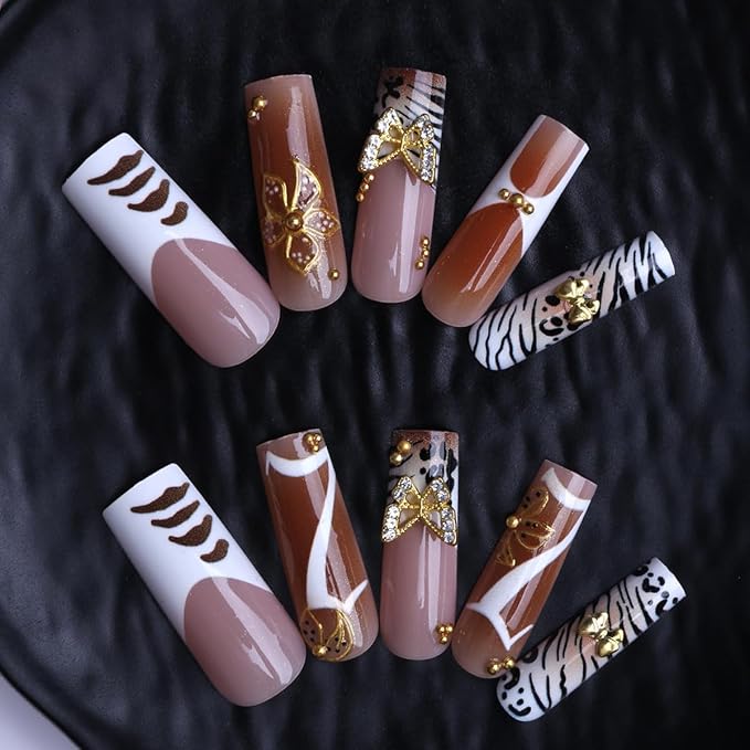 Long Square Press on Nails,Handmade Acrylic Press on Nails with Designs，Long Press on Nail for Women 24pcs